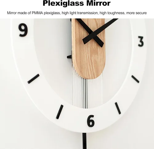 Miniatura 3 de Ergocar Reloj oscilante de madera, reloj colgante de madera con números romanos, adecuado para sala de estar, cocina, dormitorio, oficina