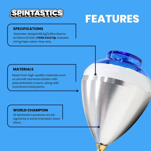 Miniatura 6 de Spintastics Quicksilver Hybrid Spin Top - Punta fija (azul y rojo)