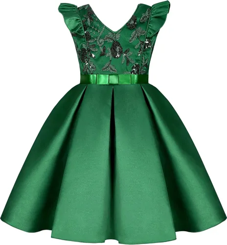 Vestido de niña hasta la rodilla, hombros inclinados, dama de honor, boda, princesa, lazo para niños, fiesta de cumpleaños