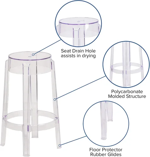 Miniatura 4 de Flash Furniture Taburete Laney de altura de mostrador transparente de 25.75 pulgadas