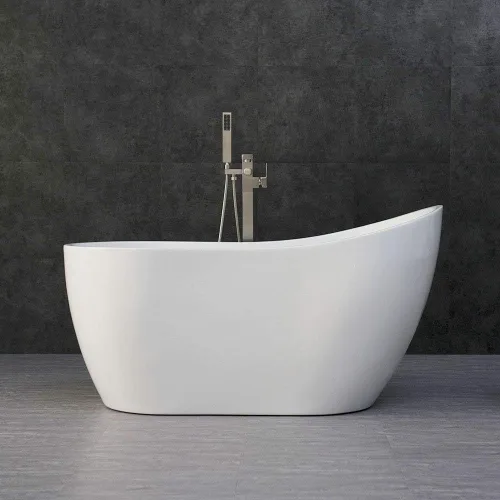 Miniatura 12 de Woodbridge B-1807 - Bañera de acrílico independiente contemporánea con desbordamiento y drenaje de níquel cepillado BTA1807-B, bañera de 54 Negro