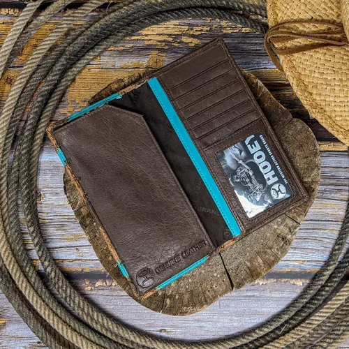 Miniatura 4 de HOOEY Billetera Western Rodeo de cuero para hombre (Patchwork - Turquesa)