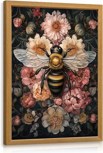 LLEEMPI William Morris - Arte de pared, decoración de pared floral de abeja vintage, pintura en lienzo de flores de insecto, póster botánico