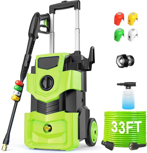 Miniatura 9 de Máquina ajustable con tubo de 33 pies, 4 boquillas, botella de jabón de 16.9 fl oz, ideal para automóviles, patios, vallas, limpieza de jardín, azul