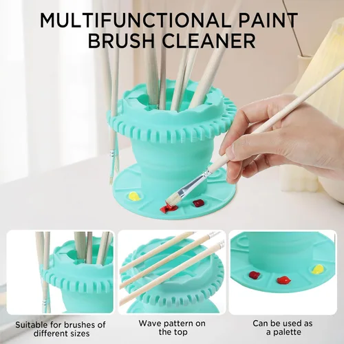 Miniatura 4 de SESENSE Limpiador de pinceles de pintura – Limpiador de pinceles de silicona plegable con paleta y soporte de almacenamiento de 40 pinceles
