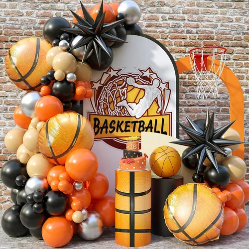 Kit de guirnalda de arco de globos de baloncesto, 103 globos de fiesta de baloncesto, guirnalda de globos naranja y negro para niños y niñas,