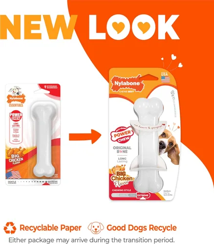 Miniatura 3 de Nylabone Original Bone Power Chew Toy para perros, juguetes duraderos y resistentes para masticadores agresivos, sabor a pollo, mediano - hasta 35