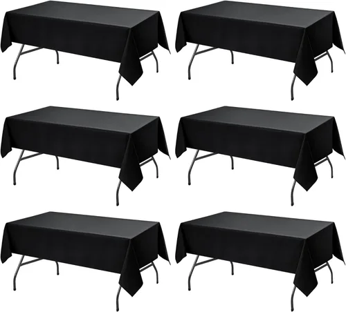 Miniatura 46 de Paquete de 6 manteles negros para mesas cuadradas, 54 x 54 pulgadas, tela de poliéster resistente a las manchas para mesas de 2 pies, manteles