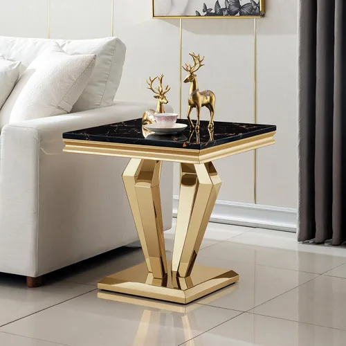 Miniatura 16 de SSLine Mesa de Centro Rectangular de Mármol Sintético para Sala de Estar, Mesa Central Moderna de Mármol Blanco de Lujo con Base Doble en Forma de U