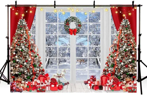 Miniatura 4 de AIBIIN Telón de fondo de Navidad de invierno de 7 x 5 pies, para fotografía, árbol de Navidad, regalo de Feliz Navidad, pancarta del país