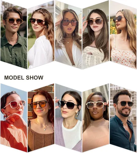 Miniatura 2 de SOJOS Lentes de sol estilo aviador retro para mujeres y hombres, rectángulos de moda SJ2202