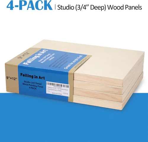 Miniatura 6 de Falling in Art Kit de paneles de lienzo de madera de abedul sin terminar, paquete de 4 tablas de cuna de estudio de 9 x 12 pulgadas de profundidad