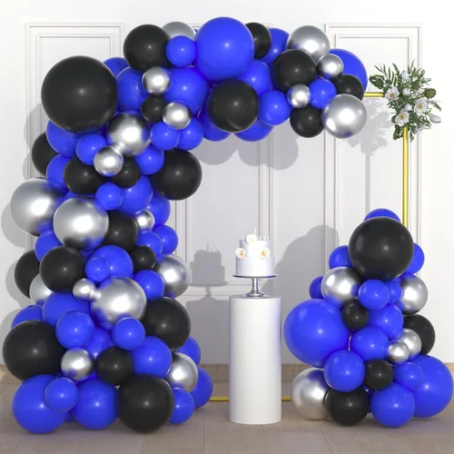 Miniatura 19 de Kit de arco de guirnalda de globos azules y negros dorados, globos azul real y negro dorado para hombres, 30º 40º videojuego, cumpleaños, boda