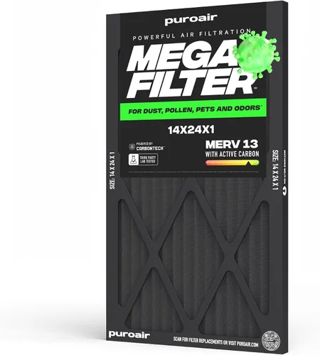 Miniatura 36 de PuroAir Filtro Mega - Filtro de aire de 12x12x1 MERV 13 para el hogar con carbón activado - Filtros alérgenos, caspa de mascotas, humo, polvo