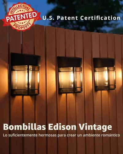 Miniatura 2 de Luces solares para cercas al aire libre, paquete de 8 luces de cubierta alimentadas por energía solar con bombillas LED Edison, luces solares
