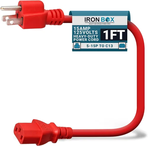 Miniatura 15 de IronBox Electric - Cable de alimentación de servicio pesado 5-15P a C13 - Cable de 3 clavijas 15A 125V 14/3 SJT para PC - Cable para computadora