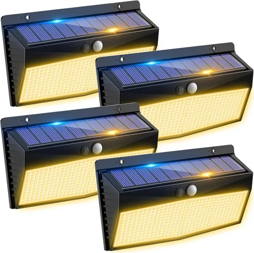 Miniatura 11 de 368 luces LED solares para exteriores con sensor de movimiento, valla solar con 3 modos de iluminación, seguridad alimentada, impermeable