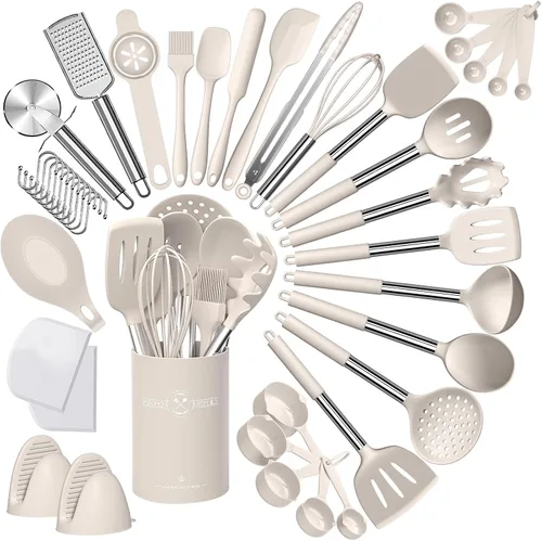 Umite Chef Juego de utensilios de cocina de silicona, 43 espátulas con mango de acero inoxidable, antiadherente, resistente al calor, el mejor juego