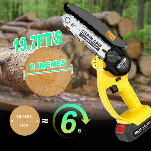 Miniatura 4 de Mini motosierra inalámbrica de 6 pulgadas, motosierra de mano ligera de 2.2 libras, funciona con batería recargable de 21 V y cargador, motosierra