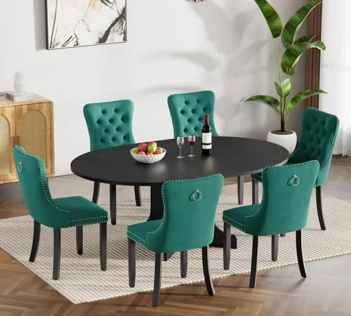 Miniatura 78 de Juego de mesa de comedor de mármol sintético blanco para 6 personas, juego de mesa de comedor extensible de 7 piezas de 63 a 78.74 pulgadas con 6