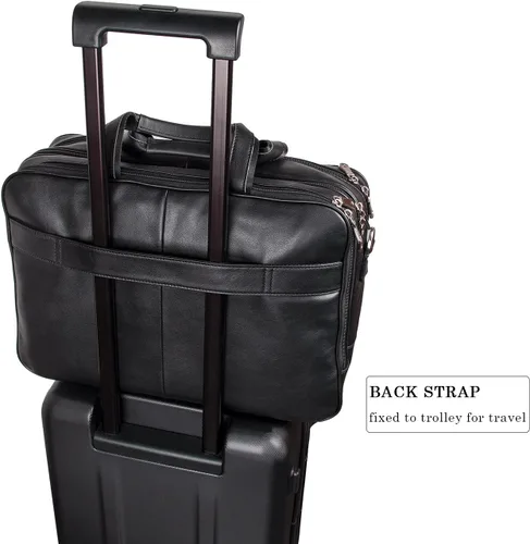 Miniatura 3 de Augus Maletín de viaje de negocios de cuero genuino bolsas de lona para hombres bolsa de portátil se adapta a 15.6 pulgadas portátil