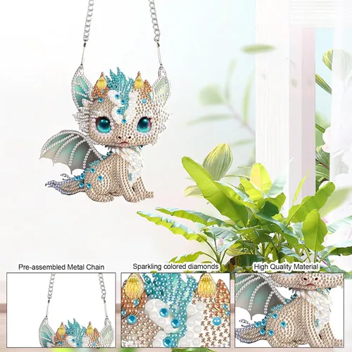 Miniatura 5 de AiYuanzsh Juego de letreros colgantes de pintura de diamantes, arte de diamante, arte de pared colgante de lindo dragón blanco, kit de colgante
