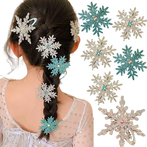 Accesorios para el cabello de princesa: pasadores, lazos y horquillas de copo de nieve con purpurina para mujeres y niñas, regalos de fiesta de