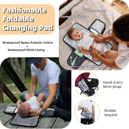 Miniatura 5 de ROSEGIN Mochila para pañales con cambiador, funda para chupete, bolsa de bebé para niños y niñas pequeños - grande, elegante, bolsa de pañales