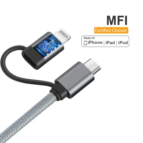 Miniatura 2 de [Certificación Apple MFi] 2-en-1 Lightning Cable de carga a USB con sincronización de datos, Lightning Micro USB 2-en-1 para iPhone 6 6S 6Plus iPad