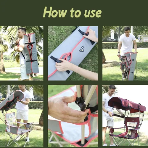 Miniatura 5 de Silla de playa con toldo – Silla plegable al aire libre con toldo de protección solar completa – Ideal para camping, césped, deportes, picnic