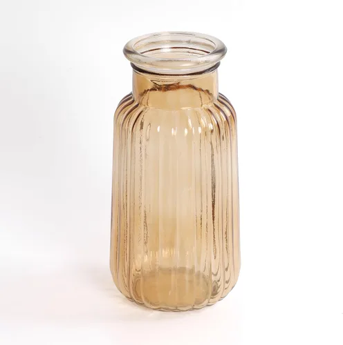 Miniatura 7 de Jarrón de cristal ámbar, florero acanalado de 8.7 pulgadas de alto para ramo, centro de mesa, decoración de mesa de comedor, jarrones transparentes