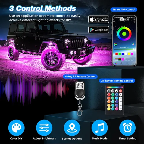 Miniatura 2 de 6 cápsulas de luces LED de aleación para UTV, ATV, carrito de golf, camioneta RZR todoterreno, kit de neón RGB multicolor impermeable actualizado