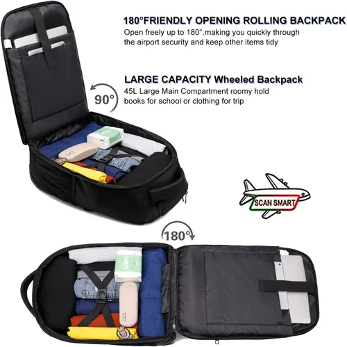 Miniatura 3 de Mochila con ruedas, mochila grande con ruedas para hombres, mujeres y adultos, mochila impermeable de 17 pulgadas para portátil de viaje, bolsa