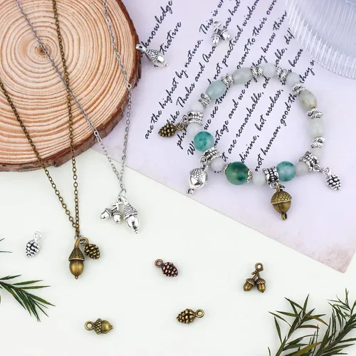 Miniatura 6 de JIALEEY Colección de dijes de bellota de piña, estilo tibetano mixto, de aleación, dijes de piña, nueces naturales, para hacer joyas, 50