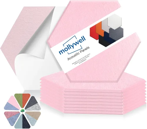 Miniatura 27 de Mollywell Paneles acústicos hexagonales, de alta densidad, insonorizantes, azulejos de fieltro decorativos para reducción de ruido para techos
