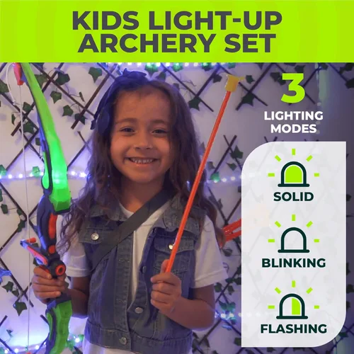 Miniatura 4 de Toysery Juego de tiro con arco para niños con luces flash LED, arco de juguete y flechas para niños de 6 a 8 años, incluye arco de tiro con arco, 6