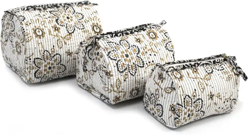 INDIAN CRAFT CASTLE ICC - Neceser de aseo resistente al agua, bolsa de cosméticos de maquillaje, contenedor de tamaño completo, organizador de Beige