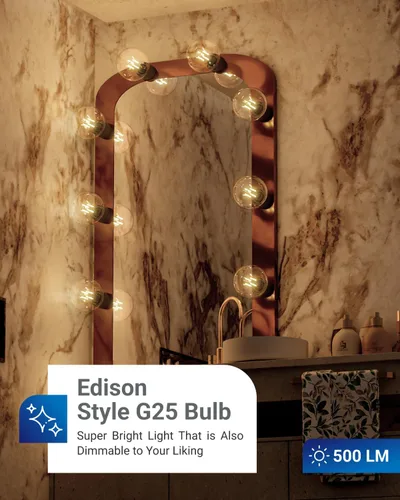 Miniatura 2 de Paquete de 10 bombillas LED G25, filamento Edison Globe, bombilla de iluminación para tocador de baño y dormitorio, 500 LM, 5 W