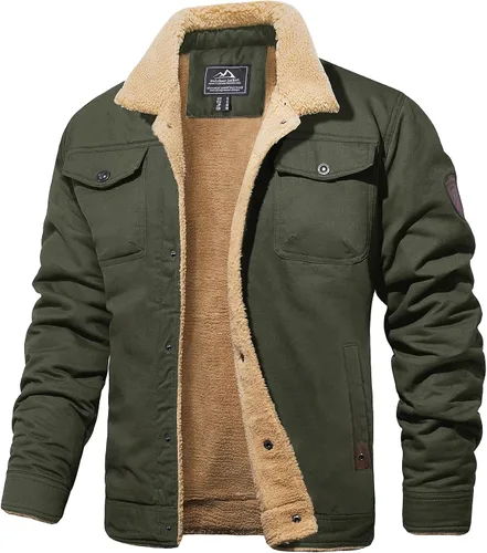 Miniatura 12 de MAGCOMSEN Chaqueta de invierno para hombre con forro de sherpa, chaqueta de camionero cálida con múltiples bolsillos