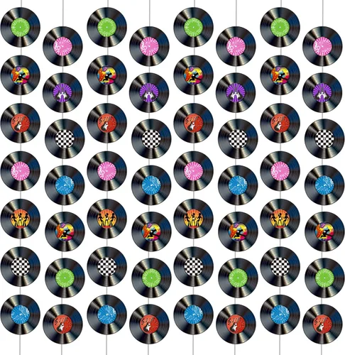 12 unidades de carteles de vinilo de los años 50, decoraciones de fiesta de los años 50, diseño de remolino colgante, kit de guirnalda de fiesta de