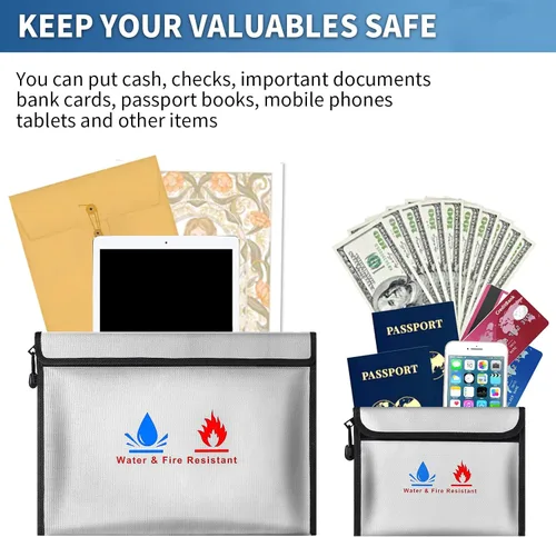 Miniatura 5 de Bolsas de documentos resistentes al fuego, incluyendo un juego de bolsas de seguridad resistentes al fuego, de 15 x 11 pulgadas y 9 x 7 pulgadas