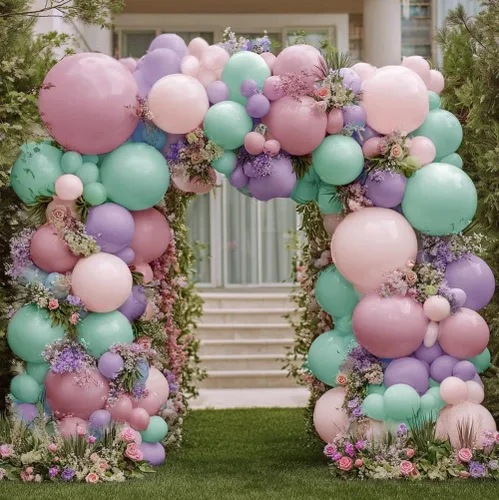 Guirnalda de globos pastel de doble relleno, color rosa, morado, verde, arco de globos colorido, kit de látex metálico dorado para sirena, baby