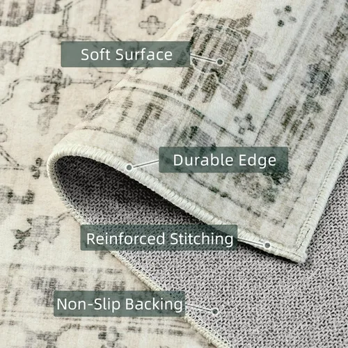 Miniatura 5 de Alfombras de área de 5 x 8 pies para dormitorio, alfombra lavable de 5 x 8, alfombra vintage grande, antideslizante, alfombra bohemia para sala