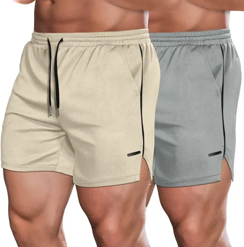 COOFANDY Paquete de 2 pantalones cortos de entrenamiento de gimnasio para hombre, pantalones de malla ligeros para culturismo, entrenamiento,
