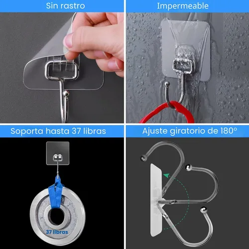Miniatura 5 de Antimbee Paquete de 10 ganchos adhesivos grandes multiusos para colgar, gancho de plátano, ganchos adhesivos resistentes de 37 libras (máx.), gancho