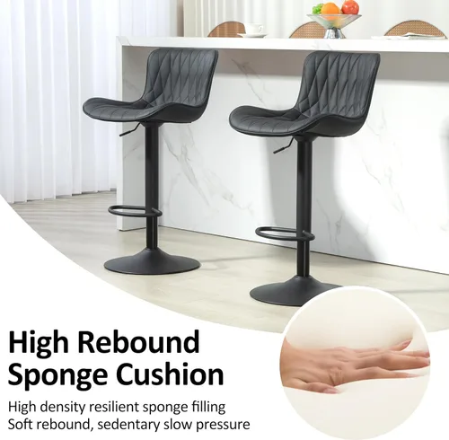 Miniatura 7 de Finnhomy Juego de 2 taburetes de bar, modernos taburetes de bar giratorios de piel sintética de 360°, altura del asiento de 24 a 32.5 pulgadas