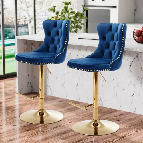 Miniatura 3 de Aoowow Juego de 2 taburetes de bar giratorios, taburetes de bar ajustables con respaldo de terciopelo copetudo, sillas de bar modernas tapizadas