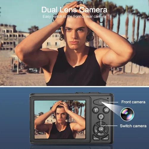 Miniatura 2 de DAILPIC - Cámara digital 4K 1080P de doble lente para fotografía, cámaras digitales de punto y disparo de 64 MP con tarjeta TF de 64 GB, zoom