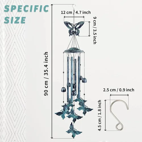 Miniatura 6 de Campanillas de viento de mariposa para exteriores, tubos de aluminio grandes, decoraciones al aire libre para patio, jardín, porche, campanas