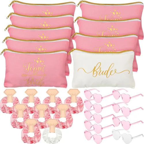 Miniatura 7 de Sweetude 27 bolsas de maquillaje cosmético para dama de honor, regalo para novia, coleteros para el cabello de novia, lazos en forma de corazón
